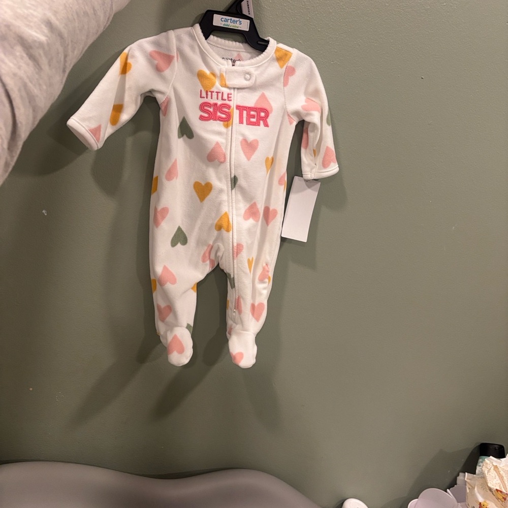 Carters Heart Print Newborn Fleece Sleeper